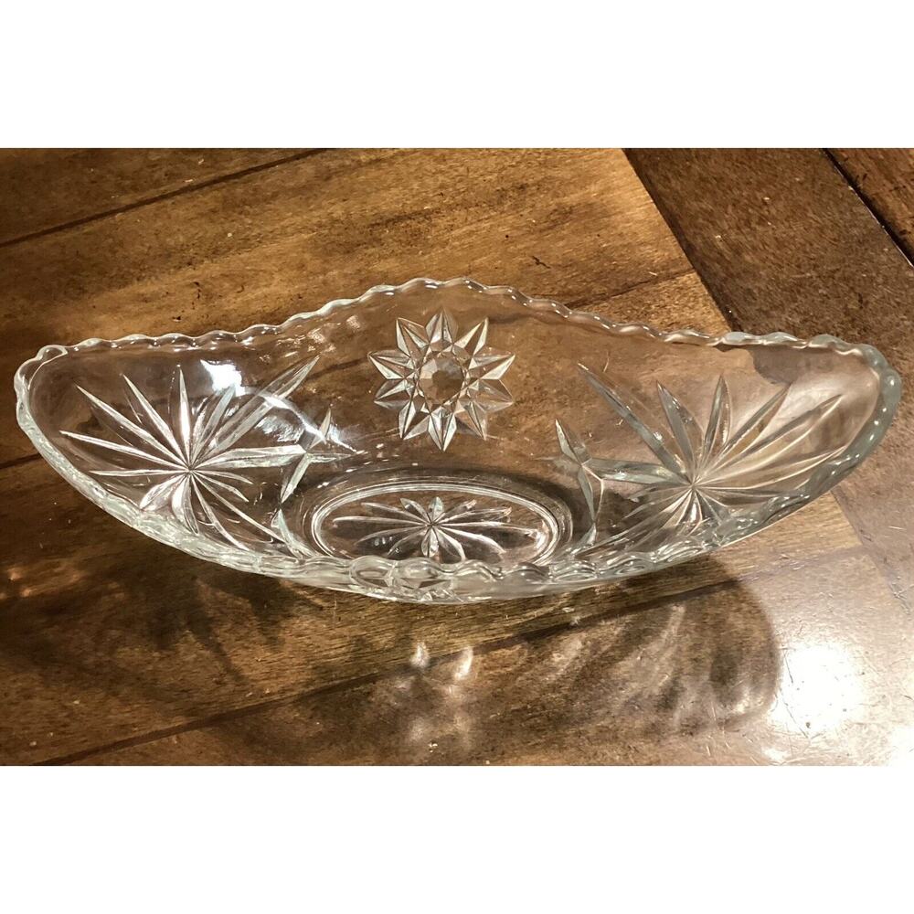 Vtg Anchor Hocking Star Of David Cut Clear Crystal Glass Serving Dish